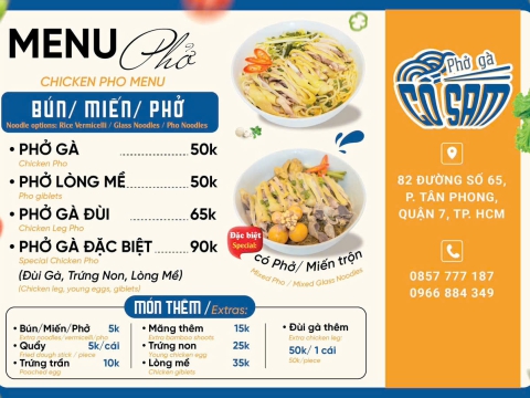 Menu Bún Bò Cô Sam 