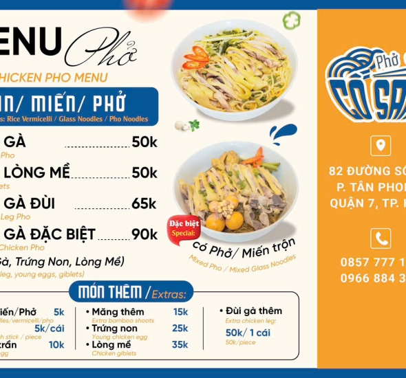 Menu Bún Bò Cô Sam 